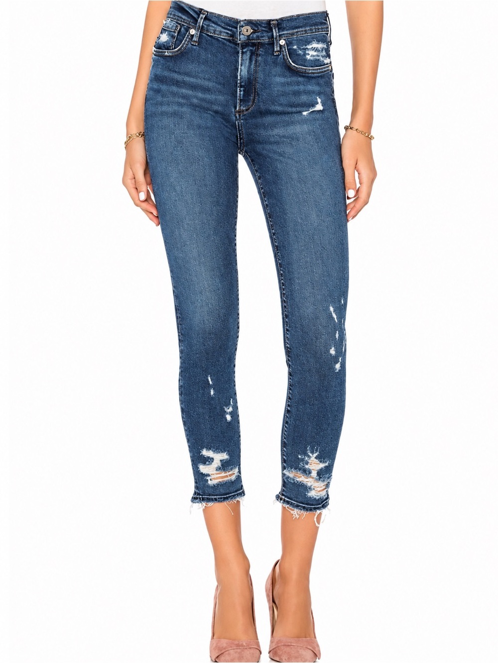AGOLDE Sophie A018B-843 Distressed Skinny Jeans Size 28 Blue Raw Hem Y2K